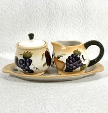 Creamer & Sugar Bowl Lidded Underplate Sonoma Villa Fruits Design Home Interiors