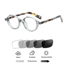 Vintage Round Full Rim Photochromic Grey Reading Glasses Sunglasses Readers