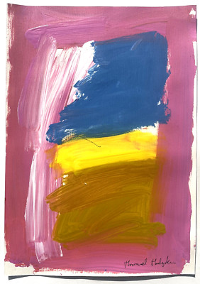 Howard Hodgkin Abstraktes Gemälde Original Kunst Rosa Blau Ausstellungsdesign D78