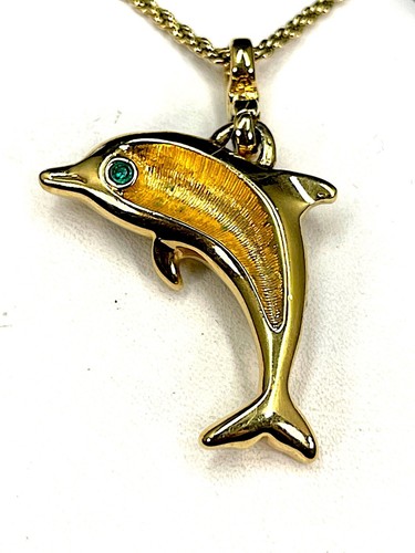  SWAROVSKI 18K GP CHAIN NECKLACE CRYSTAL RHINESTONE UNSIGNED DOLPHIN PENDANT - Picture 4 of 6