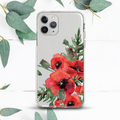 Poppies Floral Flowers Clear Case For iPhone 7 8 X SE 11 12 13 14 15 Pro Max XR