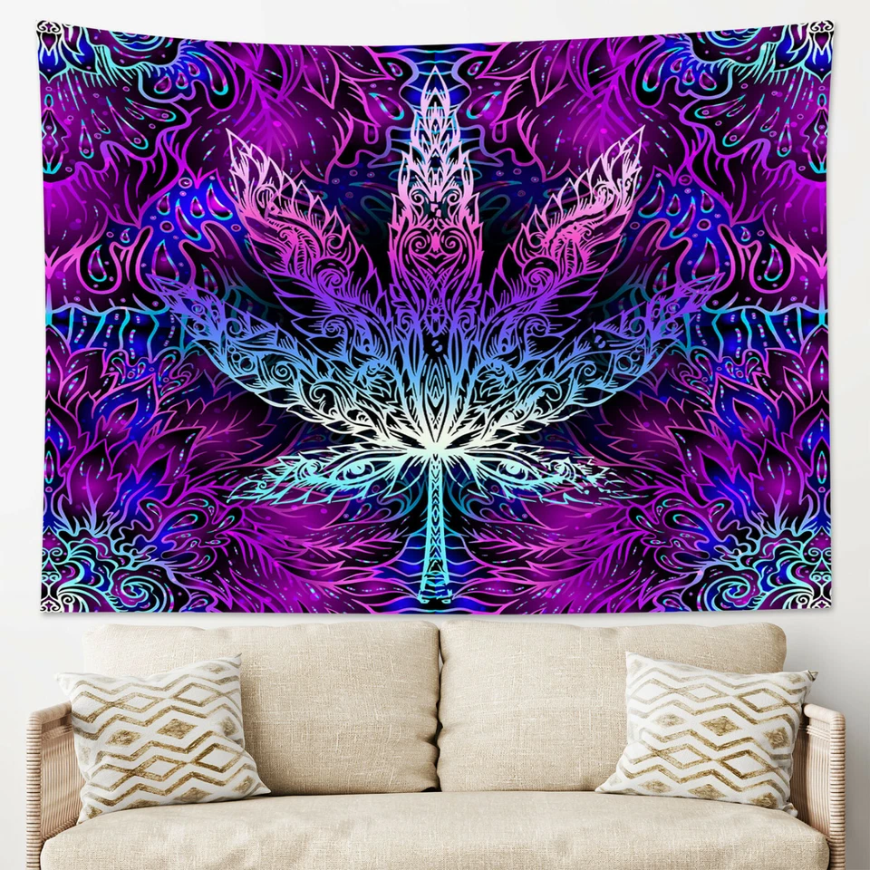 Trippy Weed Tapestry Psychedelic Marijuana Leaf Wall Hanging For Living Room - Image 3 of 4