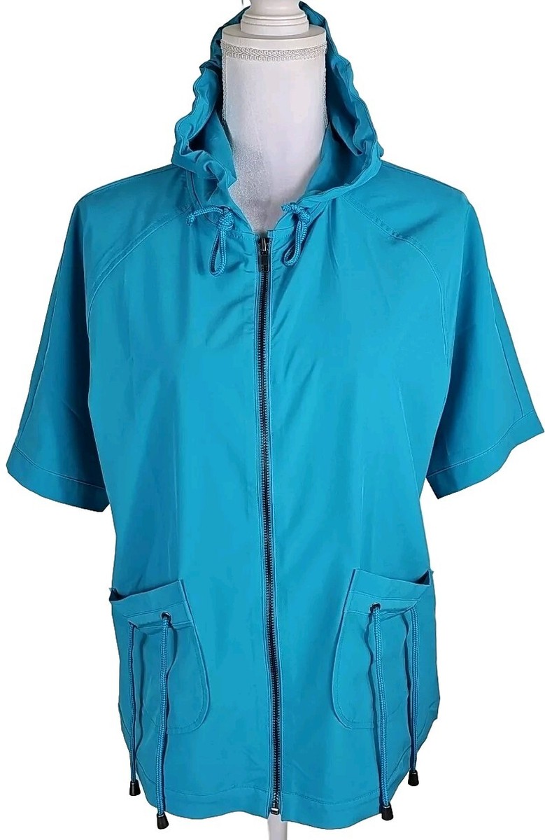 Chico⭐︎ Additions by Chico's ~Size 1 (US M)~ Blue Hooded Short Sleeve Full