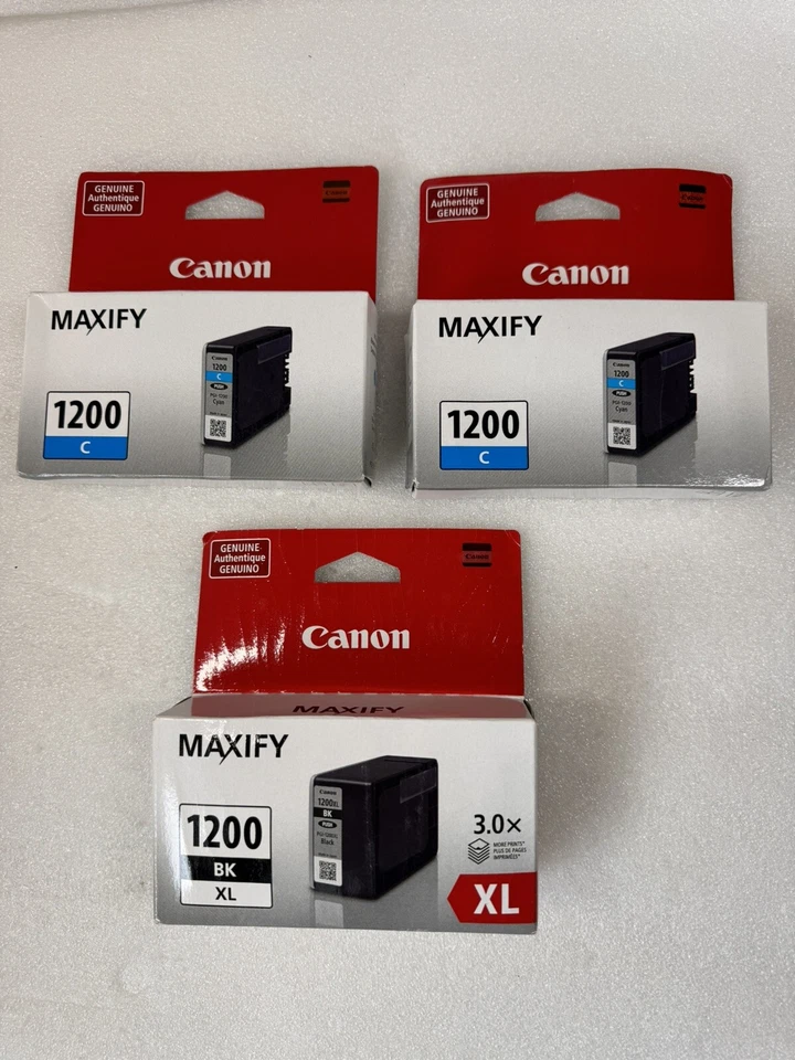 Lot of 3 Genuine Canon Maxify PGI-1200XL Black Ink and Cyan Ink Cartridges - NEW - Image 2 of 4