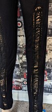 RELIGION - DECORATIVE BACK BLACK LEGGINGS - ELASTICATED WAIST - UK SIZE L / 14