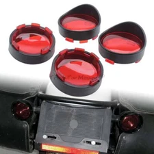 2" Red Turn Signal Lens Cover with Black Visor Bezels for Harley Touring Softail