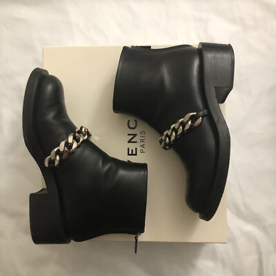 GIVENCHY black leather LAURA Chain Strap Ankle Boots