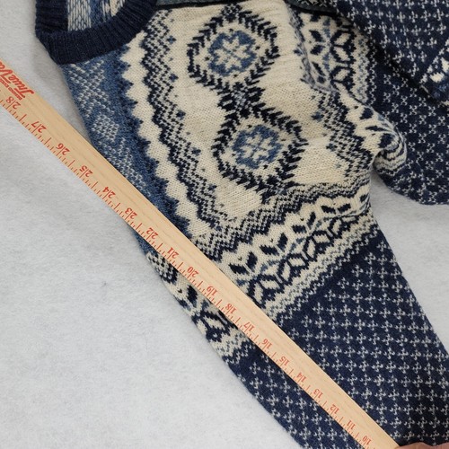 Woolrich Sweater Womens Medium Blue White Knit Nordic Argyle Clasp Pewter Wool - Picture 17 of 19