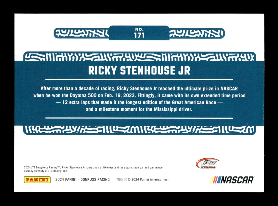 5-05-25 PWE . 2024 donruss nascar #171 ricky stenhouse jr BASE - Image 2 of 2