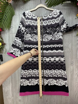 Eliza J Dress Black & White Striped Shift Knee length Full Zip