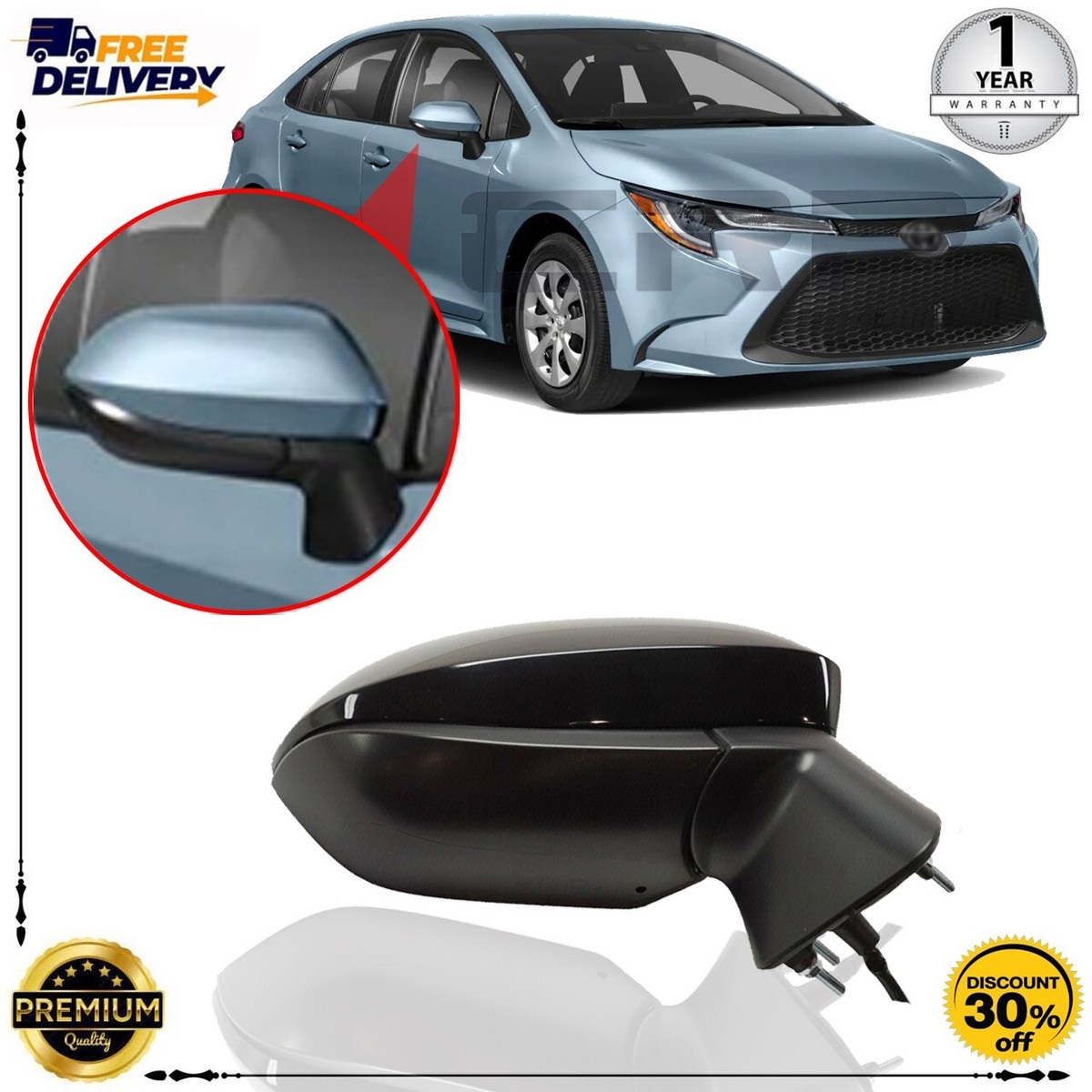 Right Side Power Mirror Manual Folding For 2020-2022 Toyota