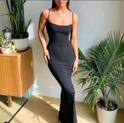 skims bodycon tank maxi dress SOFT LOUNGE LONG SLIP DRESS | ONYX