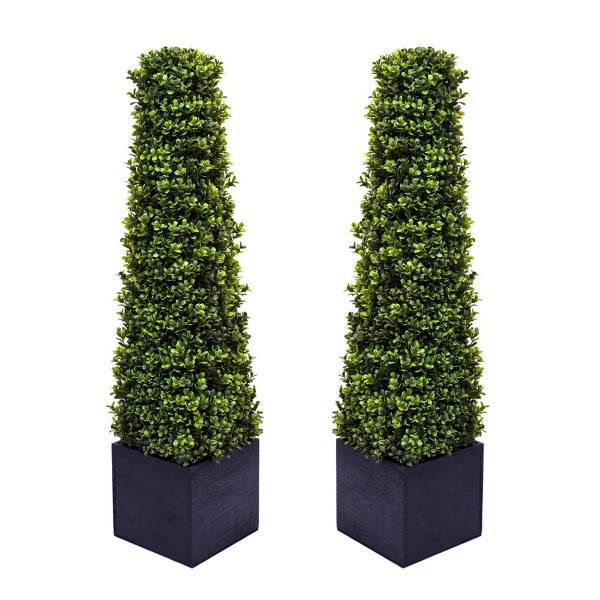 GreenBrokers 2x Artificial Premium Quality Boxwood Topiary Pyramid Trees - 3ft