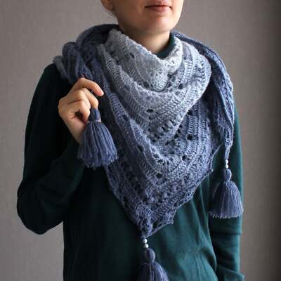 Blue Gradient Angora Lace Shawl