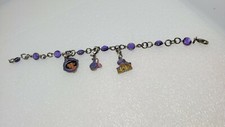 Vintage Disney Aladdin Enamel Charm Bracelet Purple Crystals Jasmin Genie Bottle