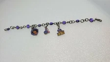 Vintage Disney Aladdin Enamel Charm Bracelet Purple Crystals Jasmin Genie Bottle