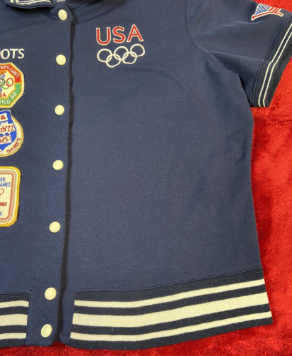 Vintage Roots Polo Shirt XXL USA Olympic Snap Short Sleeve Warm Up Navy Shacket - Picture 8 of 16