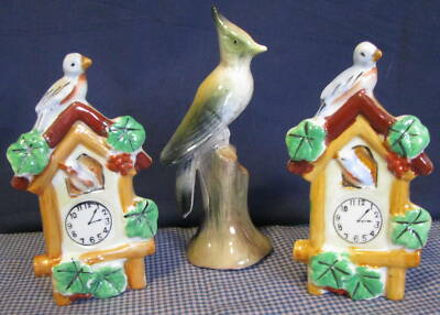 VINTAGE-2 MINIATURE CERAMIC PLANTERS WITH BIRDS AND CERAMIC BLUE