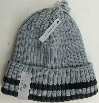 Rainforest Men's Beanie Hat Lined Heather Grey Black One Size Ribbed Cuff MRP$38