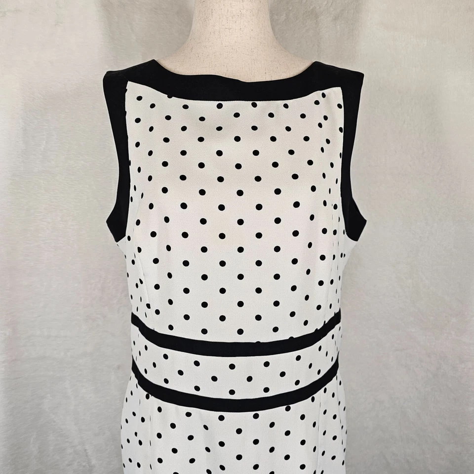 Vestido Black Label by Evan Picone para mujer 12 blanco negro a lunares acampanado forrado Foto 4 de 4