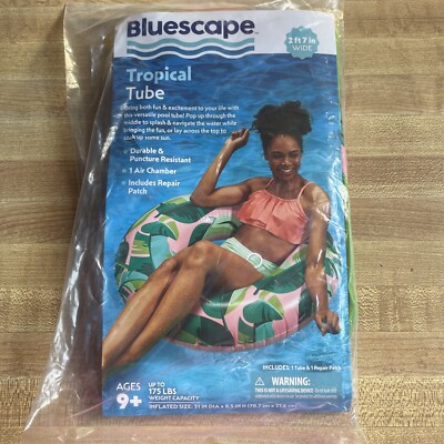 Bluescape Blue Tropical Inflatable Swim Tube Pool Float, For Kids & Adults, Age 