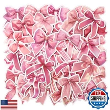 Tinoaly 50pcs Pink Bow Stickers, Vintage Bow Knot Stickers, Waterproof Vinyl,
