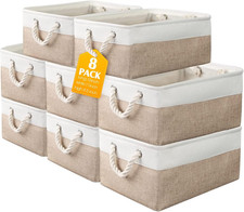 8 Pack Fabric Storage Bins Baskets, 15 X 11 X 9.5 In, Beige