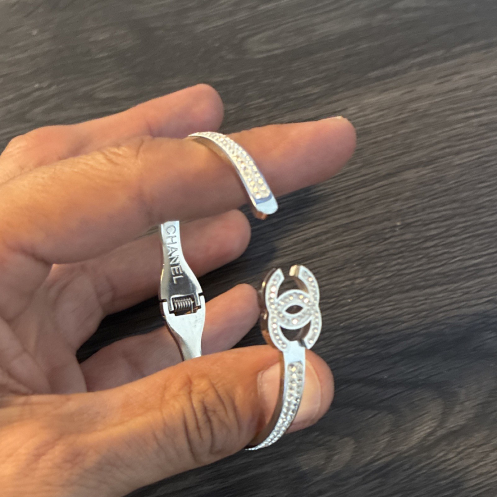 CHANEL Silver Crystal Pavé Stackable Bangle Brace… - image 6