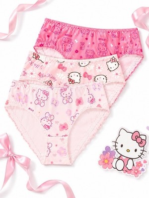 Women s Teens Hello Kitty Cartoon Kawaii Briefs Stretch Fuchsia Pink White 3pk M