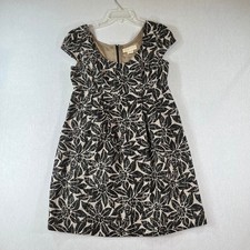 Michael Kors Sheath Dress 8 Linen Floral Print Cap Sleeve Black Tan