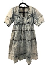 Ulla Johnson Denim Blue Jeans Dress Washed Out Acid Size 8 Square Neck $510