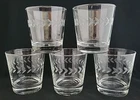 Vintage Set Of 5 Anchor Hocking Laurel Leaf Etched Lowball Glasses