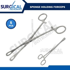 5 Pcs Body Piercing Forceps Kit Hemostat Sponge Clamp 7" Straight German Grade