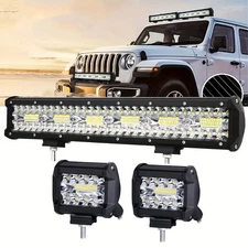 17Inch 360W LED Light Bar Tri Row Spot Flood Combo +2X 4inch Spot LED Fog Lights