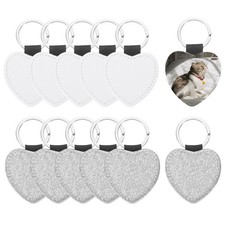Sublimation Blank Keychains, 12Pcs Heart Keychain Blanks, Glitter Silver Tone