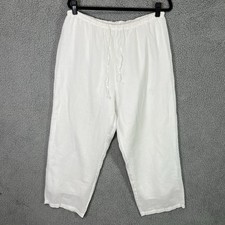 Mist Linen Wide-Leg Pants Womens XL White Coastal Lagenlook Oversized Boho Beach