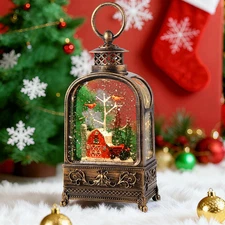 Snow Globe Christmas, Musical Snow Globe Lantern Lights with 6H Timer Battery &