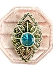 Vintage Sterling Silver Marcasite Blue Stone Statement Ring Size 7 Art Deco