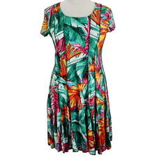 Tango Mango Fit & Flare Dress Womens XL Multi Color Tropical Print Short Sleeve