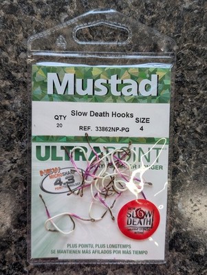 Mustad 33862PG - Purple Glow - Slow Death Hooks - Size 4 - Crawler Hook