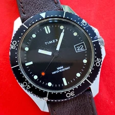 Timex Red Dot Skin Diver Marlin Date Watch Rare 1st Gen 1980s 24517 Mens