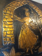 Copper relief, retro, vintage style, dancing woman, ballerina, archway, unique,