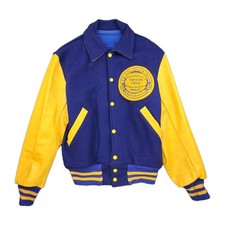 Vintage Varsity Jacket 1960-61 Hanscom Field Wool Leather Blue Gold Size 42 Med