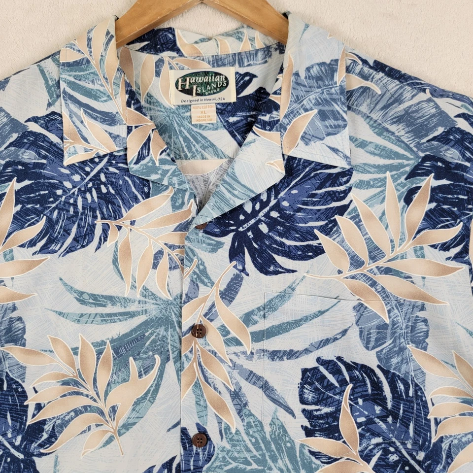 Camisa hawaiana Island Republic para hombre 100 % algodón manga corta con aberturas abotonadas XL Foto 2 de 4