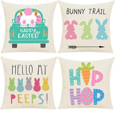 Easter Pillow Covers 18x18 Inch Set of 4PCS Pink, Green, Blue 