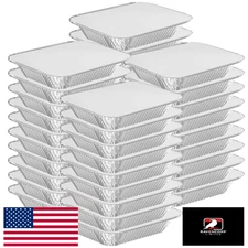 WANBAO 200PK 8.3"x6.2" Disposable Tin Foil Pans w/ Lids 2.25LB Aluminum Pan