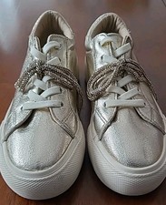 BCBG Girls Size 2M, Golden Sneakers With Special Golden Bow, Excellent Condition