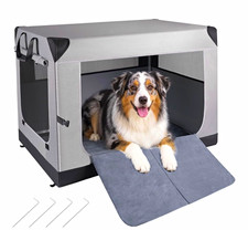 Soft-Sided Portable Dog Travel Crate L Oxford Cloth Foldable w/ Mat Grey