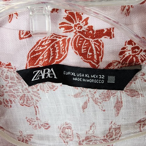 Zara 100% Linen Pink Floral Button Up Blouse Womens *L-XL Pocket Collar Boho EUC - Picture 11 of 12