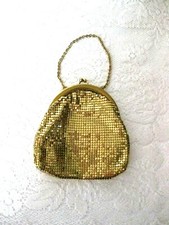 Whiting  Davis Evening Bag Purse Gold Mesh Oval Small Mid Century Vintage